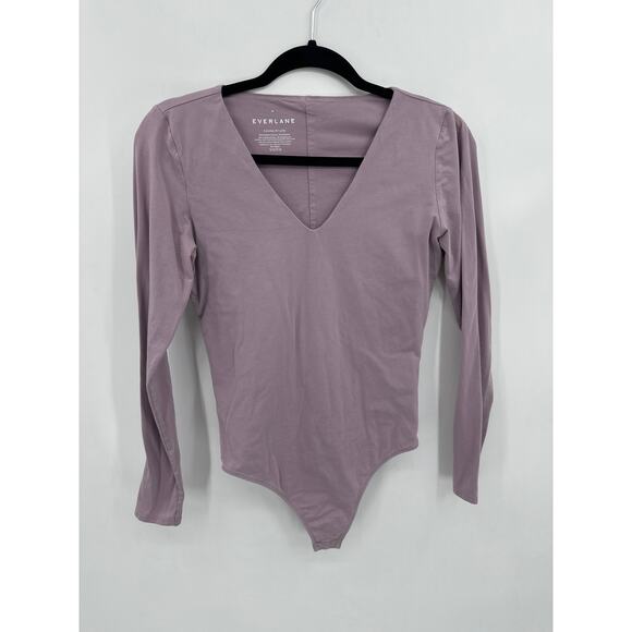 Everlane The Long-Sleeve V-Neck Bodysuit Lavender Size Medium - Picture 1 of 4